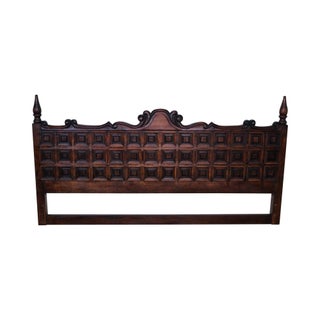 Vintage Spanish Style Rustic Raised Panel King Headboard For Sale