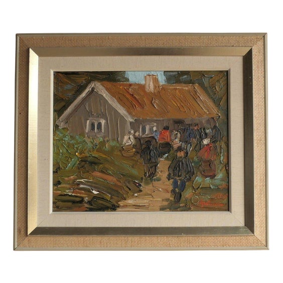 Impasto Village, Painting on Canvas, Framed For Sale