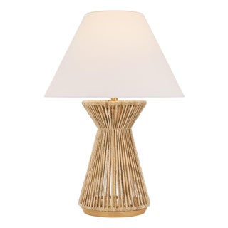 Chapman & Myers by Visual Comfort Signature Antigua 30" Table Lamp in Natural Abaca and Antique-Burnished Brass with Linen Shade For Sale