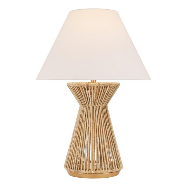 Chapman & Myers by Visual Comfort Signature Antigua 30" Table Lamp in Natural Abaca and Antique-Burnished Brass with Linen Shade For Sale