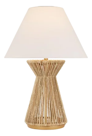 Chapman & Myers by Visual Comfort Signature Antigua 30" Table Lamp in Natural Abaca and Antique-Burnished Brass with Linen Shade