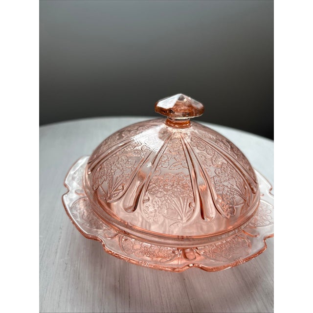 1930s Pink Depression Era Glass Jeanette Cherry Blossom Butter Dish For Sale - Image 4 of 10