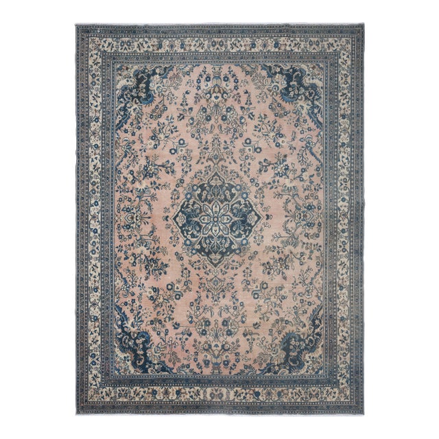 1970s Vintage Persian Handmade Wool Cotton Orange Area Rug For Sale