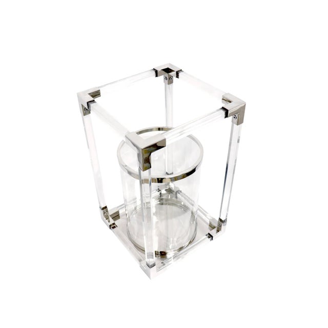 Modern Pasargad Home Soren Chrome Polished Lucite Lantern, Large For Sale - Image 3 of 7