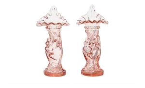 Set of Two 19th Century French Hand Glass Vase Holding Horn of Plenty