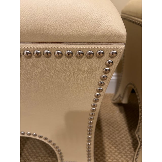 Cream Faux Leather Cream Ottomans With Storage -A Pair For Sale - Image 8 of 10