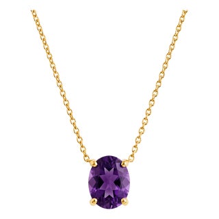 Amethyst Solitaire Oval Necklace, February Birthstone Jewelry, Purple Gemstone Necklace For Sale