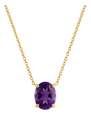 Amethyst Solitaire Oval Necklace, February Birthstone Jewelry, Purple Gemstone Necklace