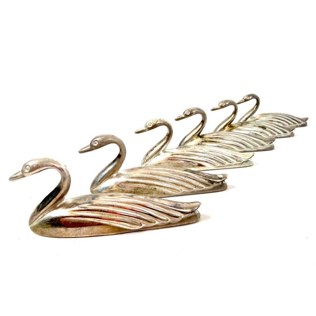Vintage French Silver Plated Swan Knife Rest by Oliver Saint Honore, 1950s, Set of 6 For Sale - Image 9 of 9