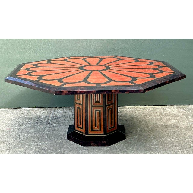 Late 20th Century Vintage Inlay Pen Shell and Brass Octagon Dining Table For Sale - Image 5 of 12