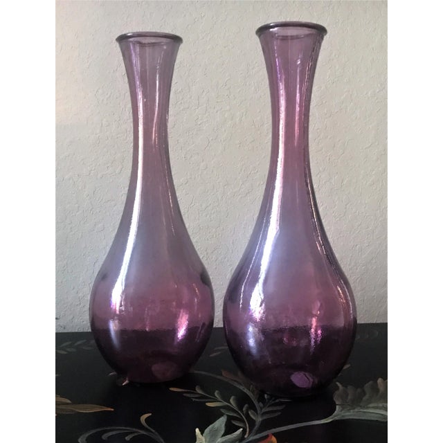 The perfect pair! A beautiful Vintage pair of amethyst 18" bottle neck glass vases made in Spain. Make an elegant accent...