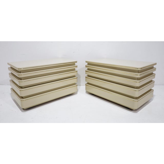 Roger Rougier Pair of Roger Rougier Nightstands in Lacquer With Gold Trim For Sale - Image 4 of 9