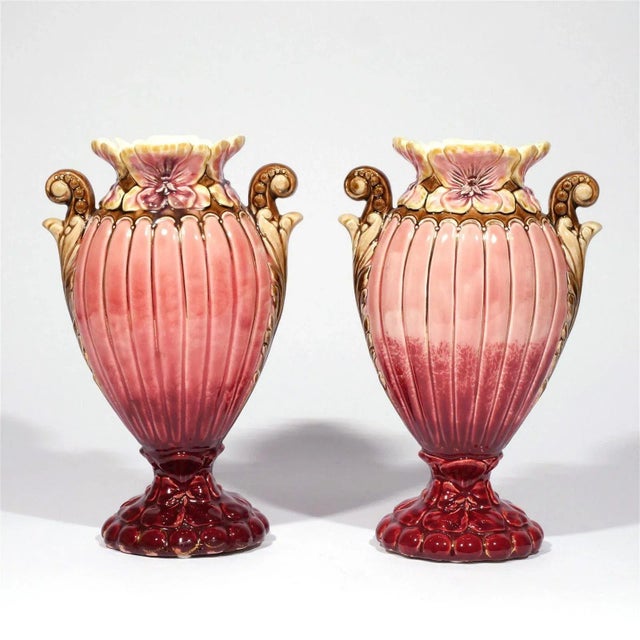Antique 19th Century French Porcelain Handled Vases or Mantel Urns in Flambe Red Glaze - a Pair For Sale - Image 13 of 13