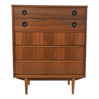 Stanley Furniture Walnut 5-Drawer Mid-Century Modern Highboy For Sale