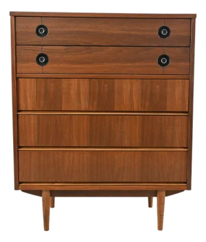 Stanley Furniture Walnut 5-Drawer Mid-Century Modern Highboy | Newly Refinished
