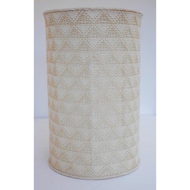 Large Scandinavian Teak Tripod Floor Lamp with Drawn Thread Embroidery Shade For Sale - Image 4 of 17