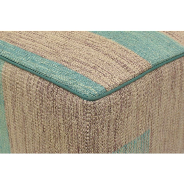 Abstract Handmade Kilim Upholstered Ottoman For Sale In New York - Image 6 of 8