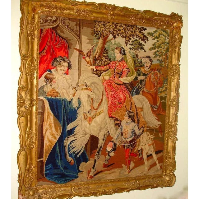 19th C. Royal Needlepoint Tapestry of 16th Century Royal Processional Hawking Scene-Gorgeous Masterp For Sale - Image 4 of 7