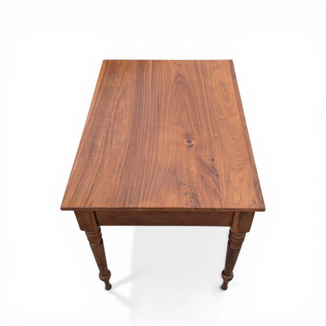 Antique Solid-Wood Writing Desk With Turned Legs and Drawer For Sale - Image 14 of 18
