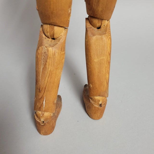 19th C Antique Hand-Carved Wooden Artist’s Lay Figure, Articulated Mannequin For Sale - Image 9 of 14