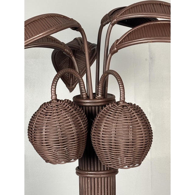 Mid-Century Modern Pencil Reed Rattan Palm Tree Table Lamp in the style of Mario Lopez Torres, 1970s For Sale - Image 3 of 17