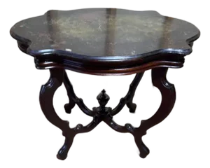 Antique Victorian Faux Marble Turtle Top Parlor Table