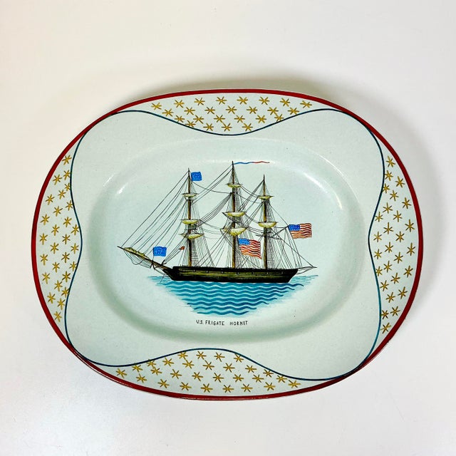 1976 Vintage Americana Nautical Coastal Mottahedeh Limited Edition Platter, U S Frigate Hornet Mast Ship For Sale - Image 9 of 17