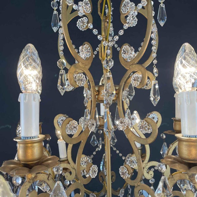 Gold Chandelier in Gilded Iron and Crystals, 1950s For Sale - Image 8 of 11