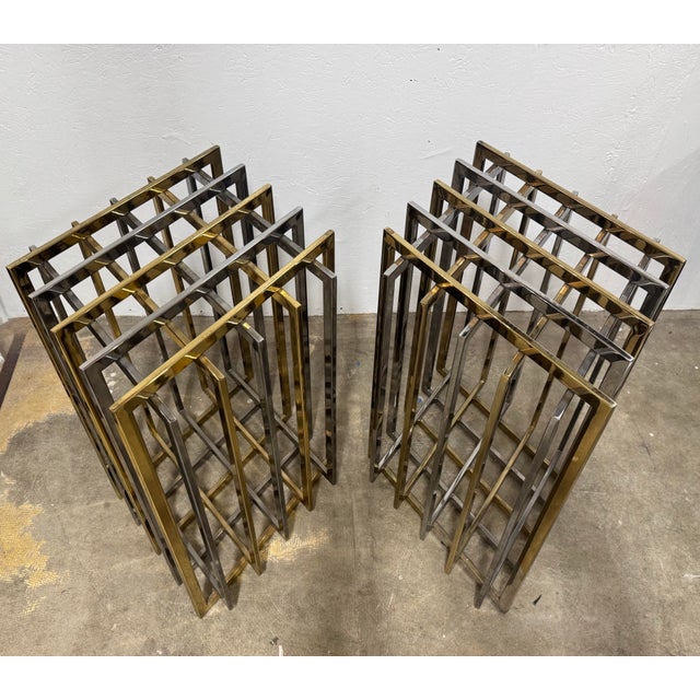 Pierre Cardin Sculptural Chrome and Brass plated Grid Table Bases. Both bases are adjustable and can form a square to...