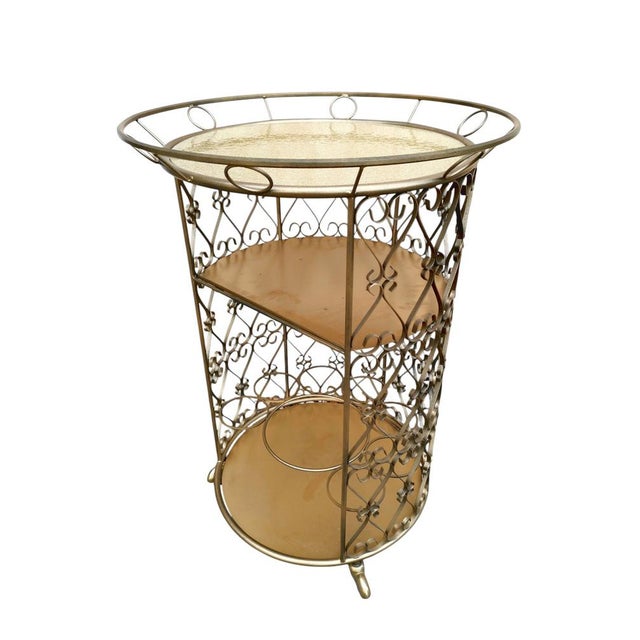 Metal Mid-Century Modern Round Bar Cart in Wrought Iron by Chaty Vallauris, 1970s For Sale - Image 7 of 10