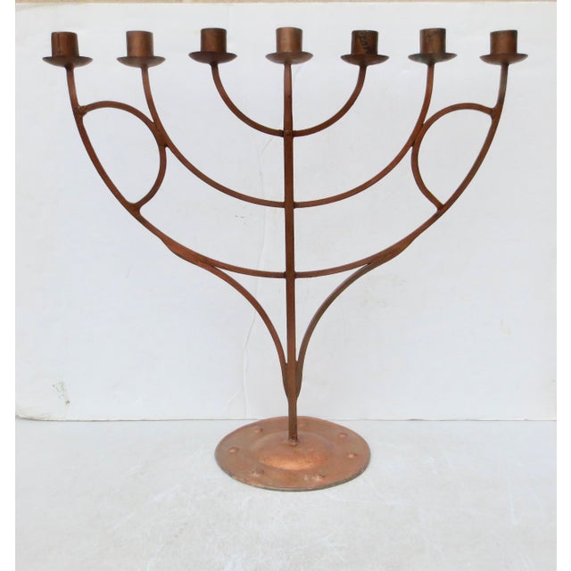 Modern Menorah in the Arts and Crafts style. Fine large format for large candles and focal point. Wide stand with...