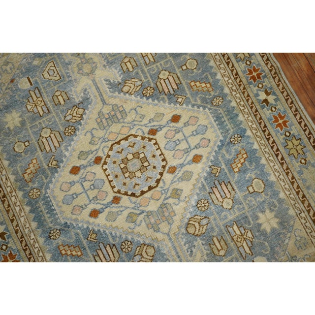 Clear Light Blue Ivory Antique Persian Malayer Rug For Sale - Image 4 of 6