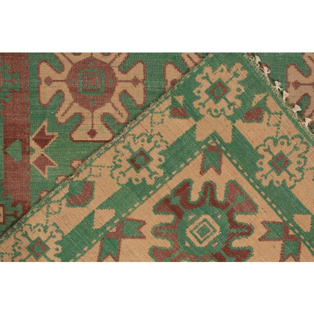 1950s Handwoven Vintage Balkan Kilim Rug in Beige, Brown, Aqua Green Geometric Pattern For Sale - Image 5 of 6