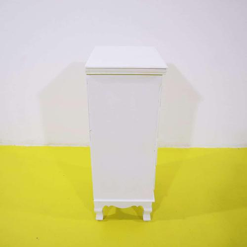 White Narrow White Wooden Chest of Drawers with Decorated Drawers For Sale - Image 8 of 10