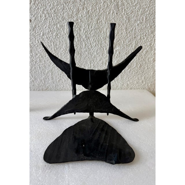 Metal David Palombo, Modernist Brutalist Hand Forged Iron Bookends Sculpture Israeli David Palombo For Sale - Image 7 of 12