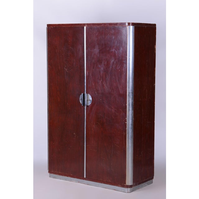 Metal Bauhaus Wardrobe in Walnut attributed to Vichr and Spol, 1930s For Sale - Image 7 of 15