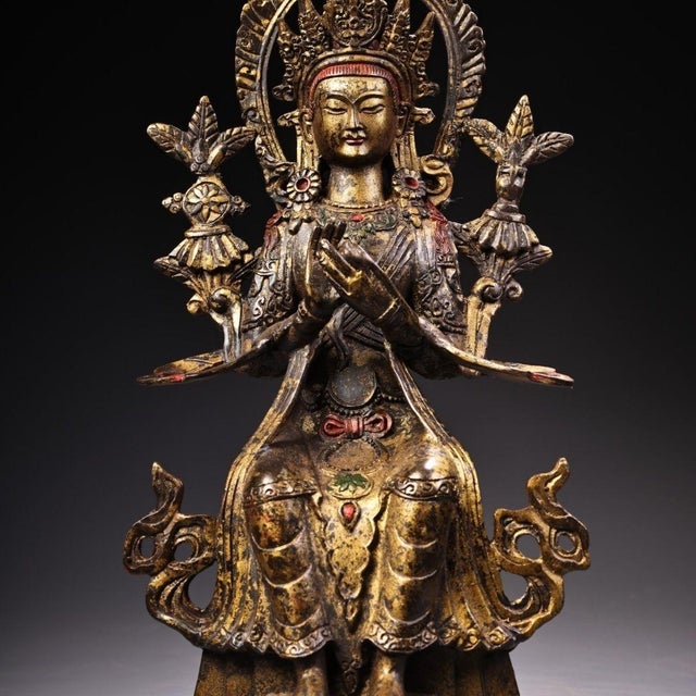 Bronze Vintage Gilt Bronze Seated Buddha, High Relief Carving With Flanking Vines For Sale - Image 8 of 10