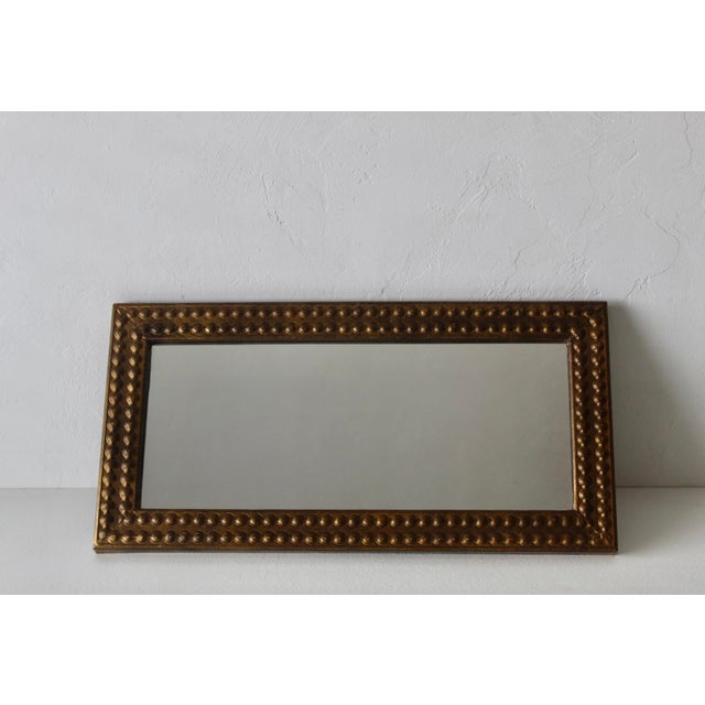 Mid-Century Italian Style Antiqued Gold Brass Finish Bubble Frame Rectangular Wall Mirror For Sale - Image 4 of 14