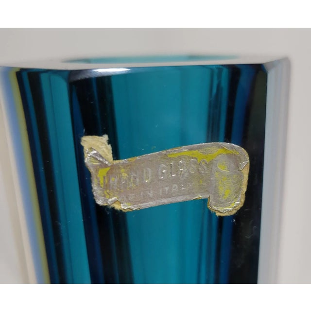 Vintage Murano Sommerso Blue Hexagonal Glass Vase For Sale - Image 9 of 12