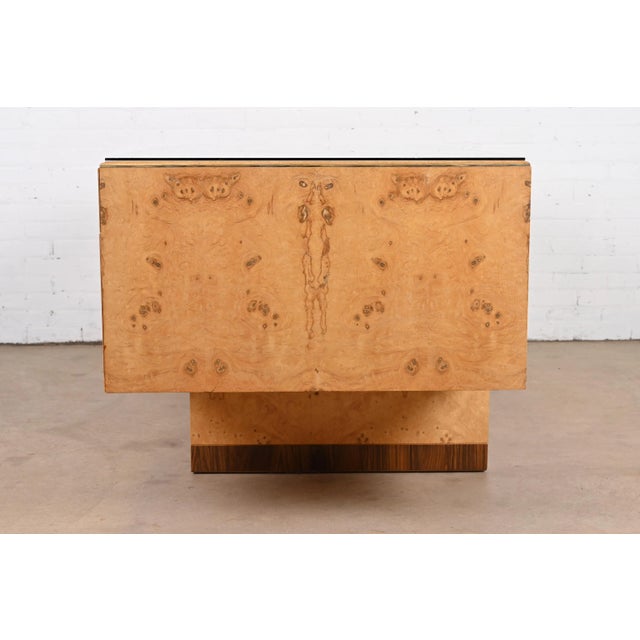 Milo Baughman Style Burl Wood and Macassar Ebony Executive Desk by Henredon For Sale - Image 10 of 13