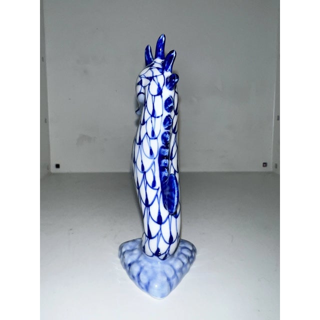 1990s Vintage Andrea by Sadek Blue & White Seahorse Fishnet Porcelain Vintage Figurine For Sale - Image 5 of 5