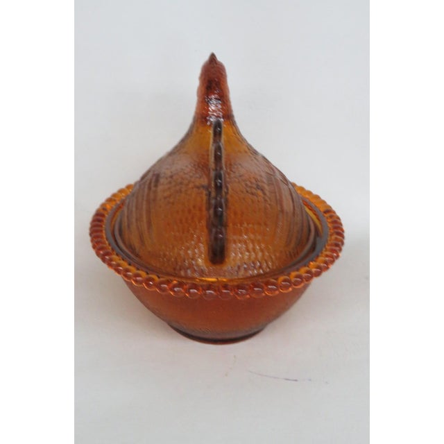 Indiana Glass Amber Hen on Nest Covered Candy Dish With Beaded Rim 4921b For Sale - Image 9 of 15