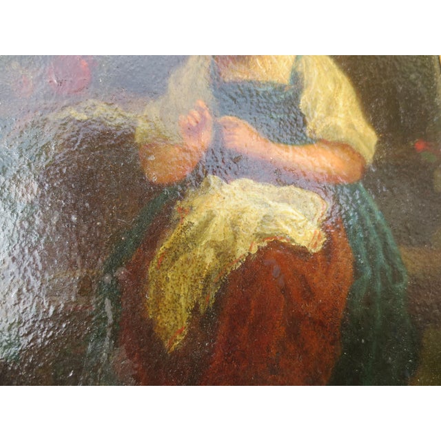 Mid 19th Century Victorian Painting of a Young Girl Sewing Mid 19th For Sale - Image 5 of 7