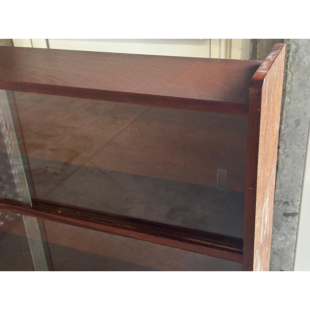 Wood Mid-Century Modern Danish Walnut Bookcase with Sliding Glass Doors, 1950s For Sale - Image 7 of 15