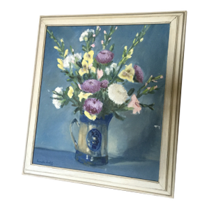 1960s Vintage Original Floral Still Life Oil on Canvas Painting, Framed