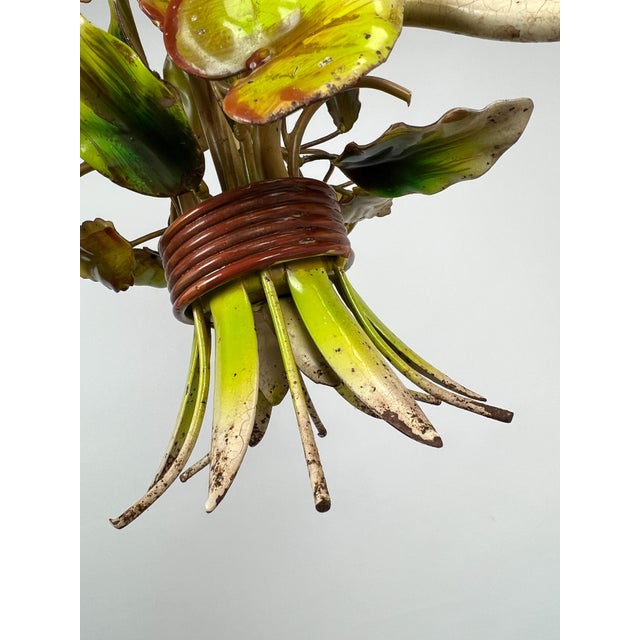 Vintage French Metal Flower Bouquet Three-Arm Chandelier, 1950s For Sale - Image 11 of 16