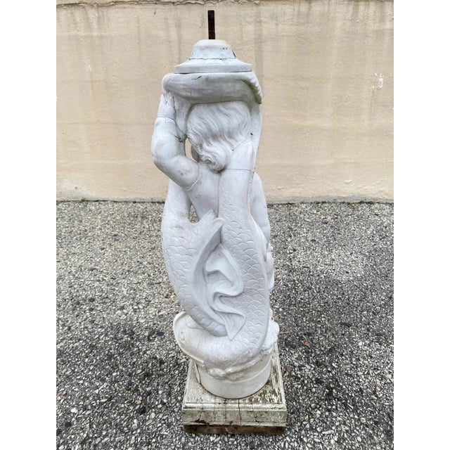 Early 20th Century Italian Classical Carved Marble 31" Cherub Dolphin Garden Fountain Statue For Sale - Image 10 of 13