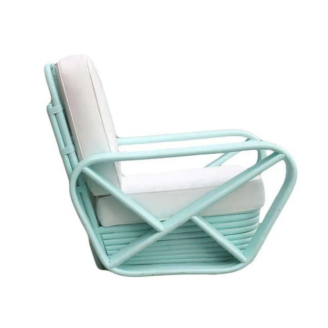Mid-Century Modern 1930s Restored Pair of Teal Square Pretzel Stacked Rattan Lounge Chairs in Style of Frankl For Sale - Image 3 of 6