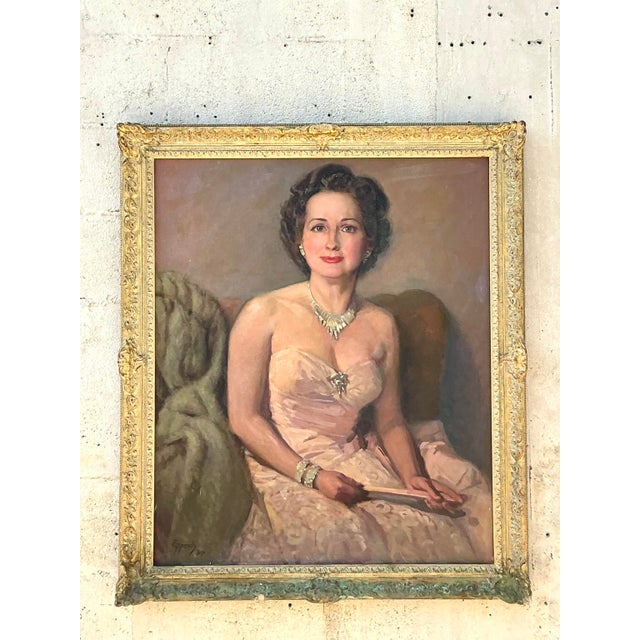 Vintage Regency Original Oil Portrait on Canvas For Sale In West Palm - Image 6 of 10