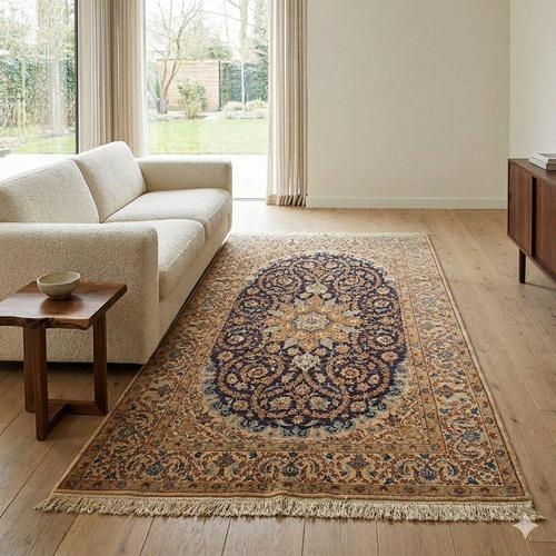 Asian rug in cotton and wool, fine knot, hand-made. Good condition. This piece is attributed to the mentioned...